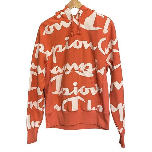 Champion Reverse Weave‎ Hoodie All Over Spellout Mens M - Picture 1 of 8